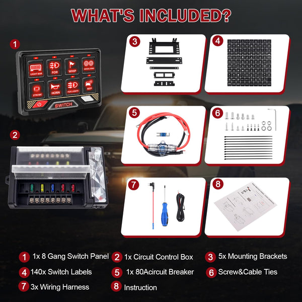 Chelhead 12V/24V Switch Control Panel RGB 6 Gang Dimmable Multi-Function Programmable Switch Panel Acc Battery Control Waterproof, Compatible with Truck Boat SUV RV Trailer Marine ATV UTV