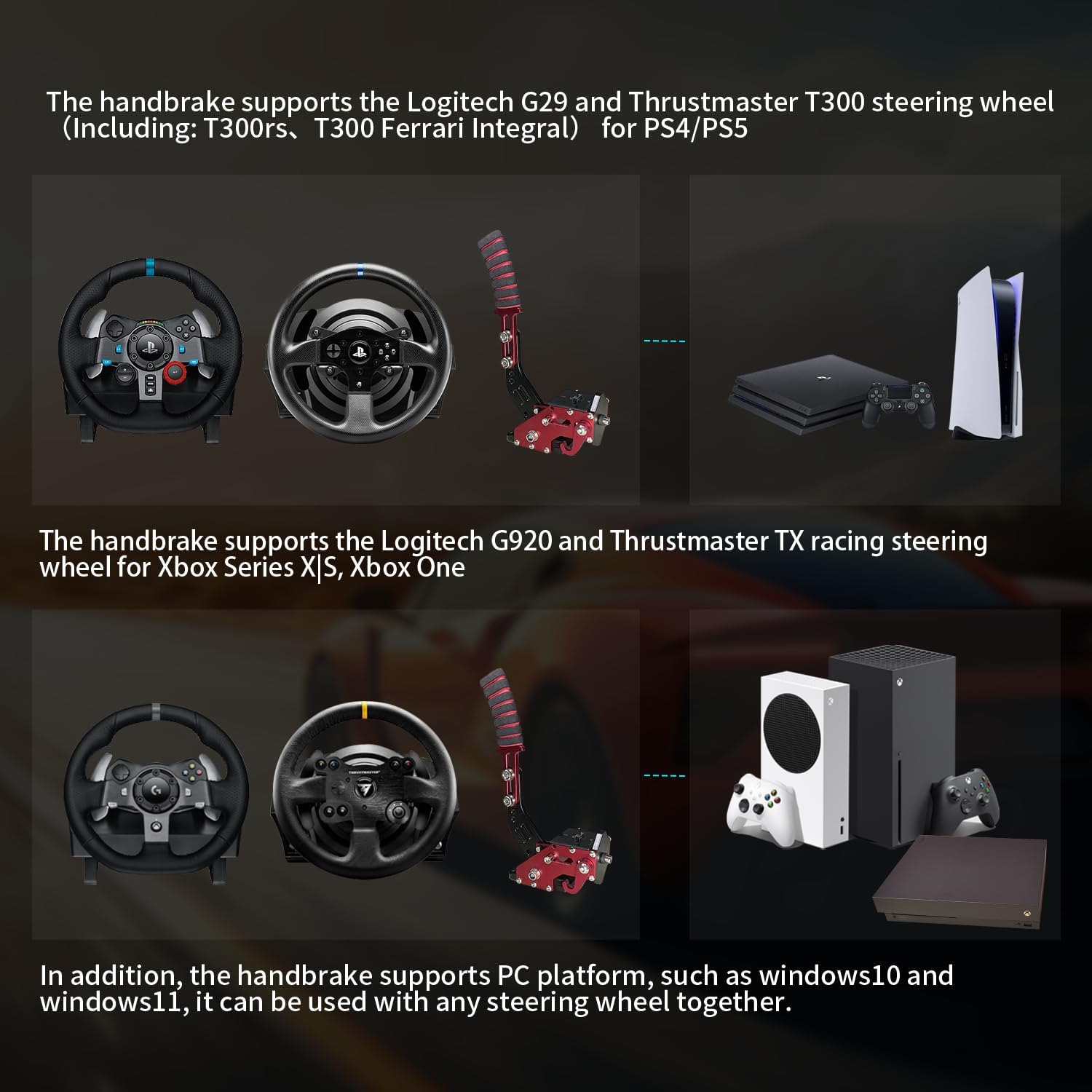 HCXLELD Sim Racing Handbrake, G29 T300 Racing Wheel for PS4/PS5, G920 TX Racing Wheel for XBOX Series X/S, All Racing Wheels for Windows, with Clamp