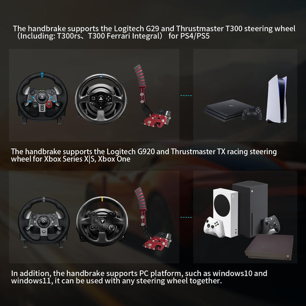 HCXLELD Sim Racing Handbrake, G29 T300 Racing Wheel for PS4/PS5, G920 TX Racing Wheel for XBOX Series X/S, All Racing Wheels for Windows, with Clamp