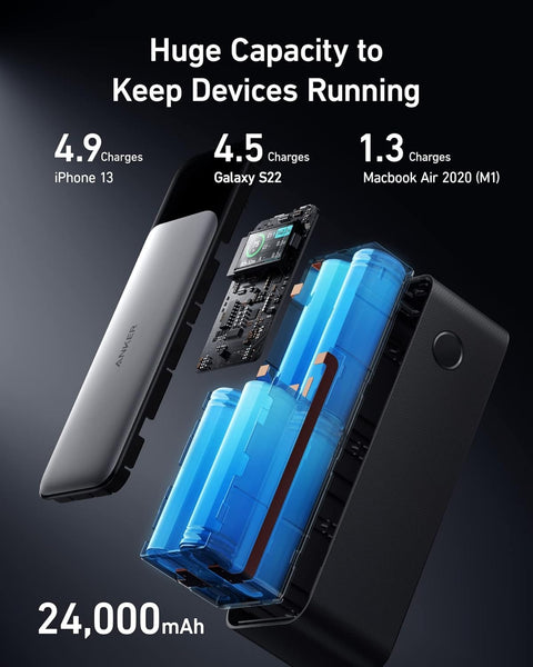 Anker Power Bank, 24,000mAh 3-Port Portable Charger with 140W Output, 737 (PowerCore 24K), Smart Digital Display, Compatible with iPhone 16/15/14/13 Series, Samsung, Dell, AirPods, and More