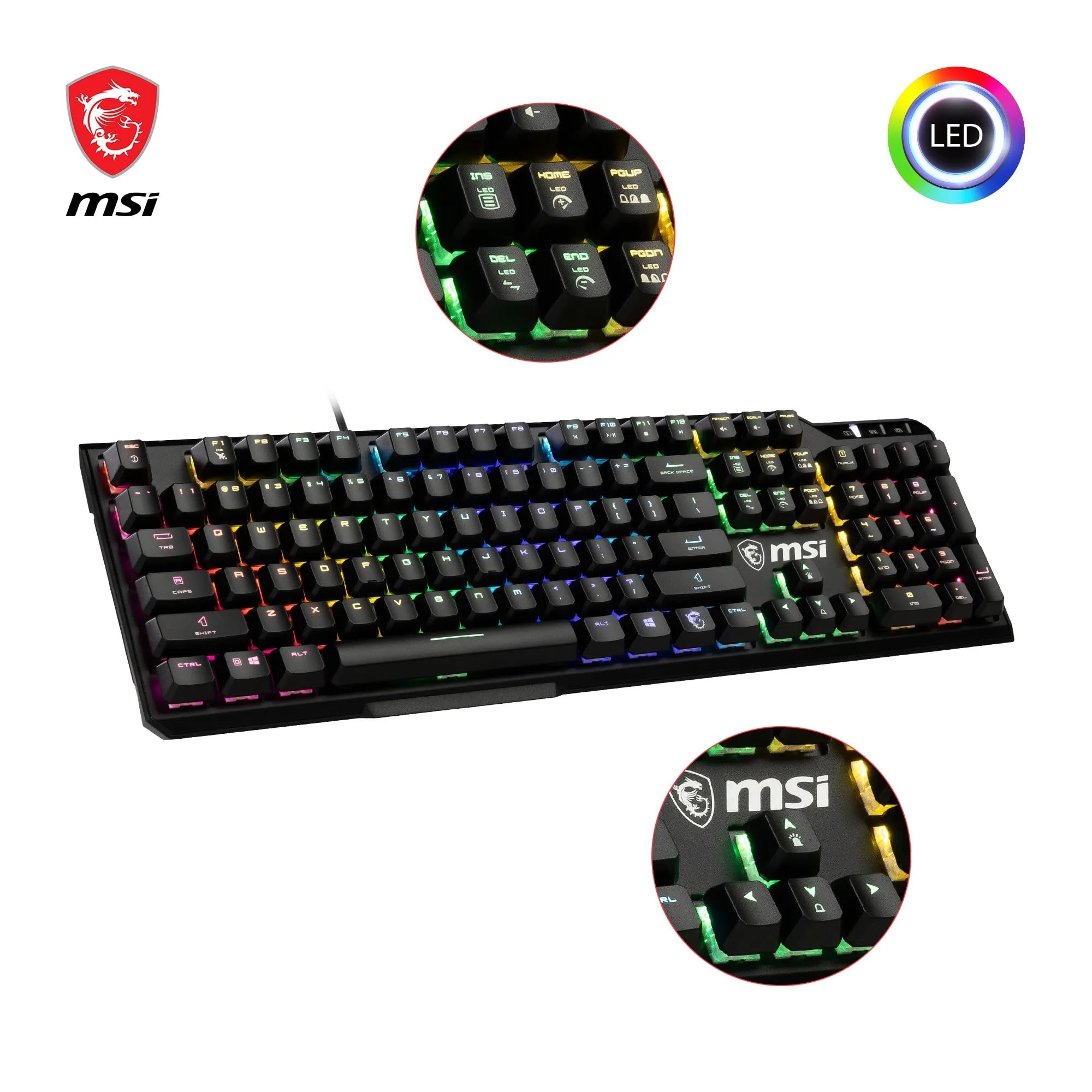MSI Vigor GK71 Sonic Mechanical Gaming Keyboard (UK Layout) - MSI Sonic Red Switches (Linear), Ergonomic Keycaps, Anti-slip Base, Per-key RGB Mystic Light, USB 2.0 - Full-Sized