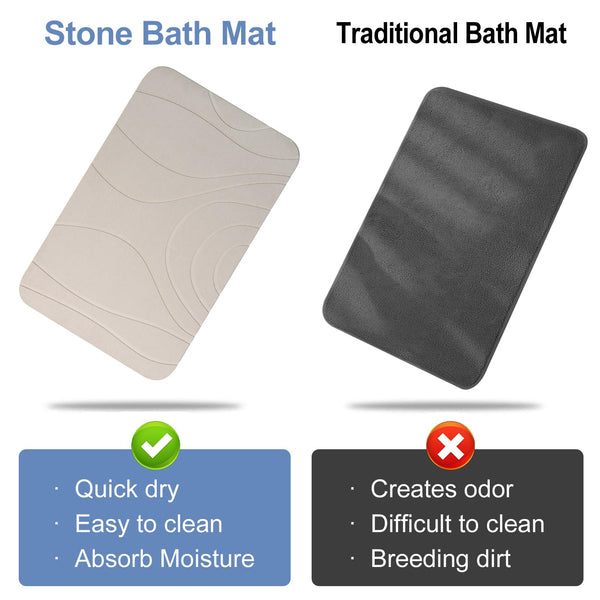 HUMIGA Stone Bath Mat, 2 Pack Diatomaceous Earth Shower Mat, Non-Slip Super Absorbent Quick Drying Bathroom Floor Mat, 24x15, Greyish White