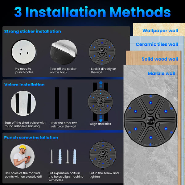 prettop Music Boxing Machine, Smart Bluetooth Boxing Machine with Gloves, Wall Mounted Punching Machine with 9 Level Speed & Mode Adjustment with LED Light for Kids or Adult to Exercise