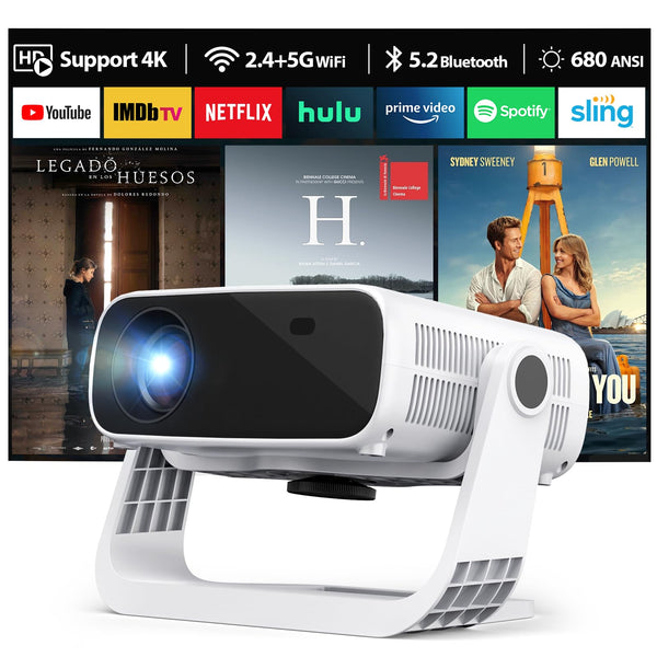 Wielio 2025 New Smart Projector Built-in Apps, Android 11, Native 1080P 4K Supported WiFi 6 Bluetooth 5.2, 28000 Lumens, Low Fan Noise (<30dB), Home Cinema Projector for iOS/Android/PS5