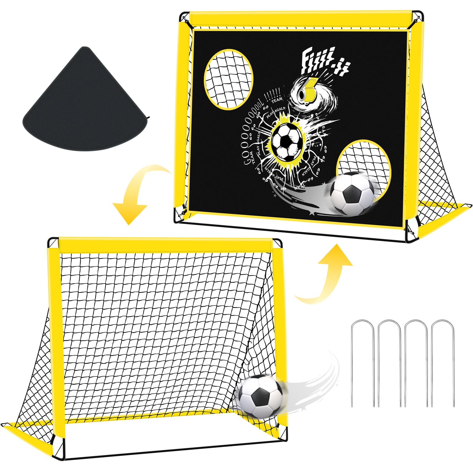 EXTFANS Football Goal for Kids, 2 In 1 Pop up football Net Goal Post for the Garden, 4 Ground Nails and Carry Bag, Kids Football Training Equipement