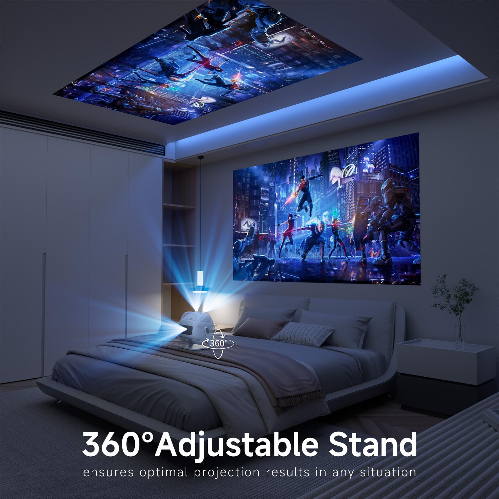 [360°Adjustable Stand] Mini Projector with WiFi and Bluetooth: Electric Focus & Auto Keystone 1080p Supported, 15000L,Phone Projector - 2025 Upgraded Visulapex Portable Home Theater
