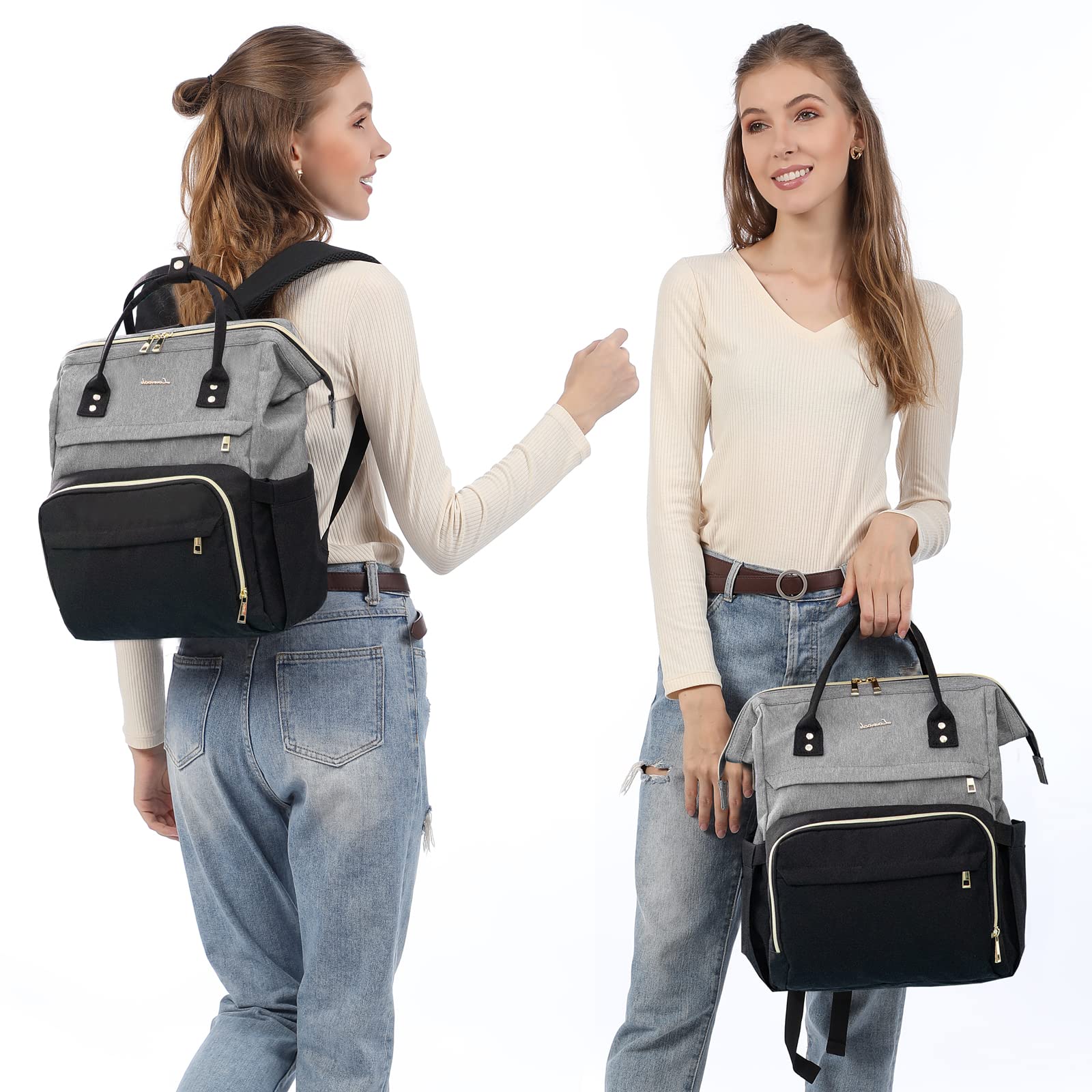 LOVEVOOK Laptop Backpack Women 15.6 inch, Work Bags for Womens, School Computer Bag with USB Port for Business College Travel, Rucksack for Teacher Nurse,BeigeGrey