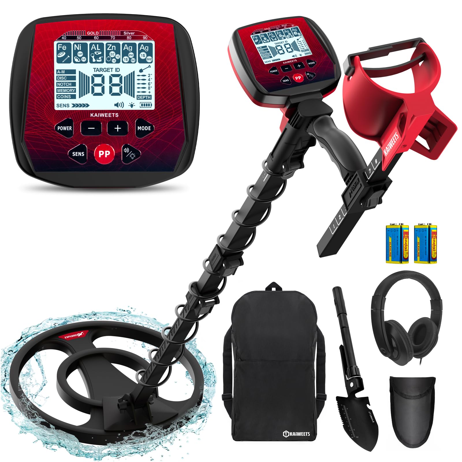 KAIWEETS Metal Detector 2025 – Foldable Design, Color Pointer Display, High-Precision Pinpointing with DSP Chip, Waterproof Coil, for Adults & Kids, Adjustable Length