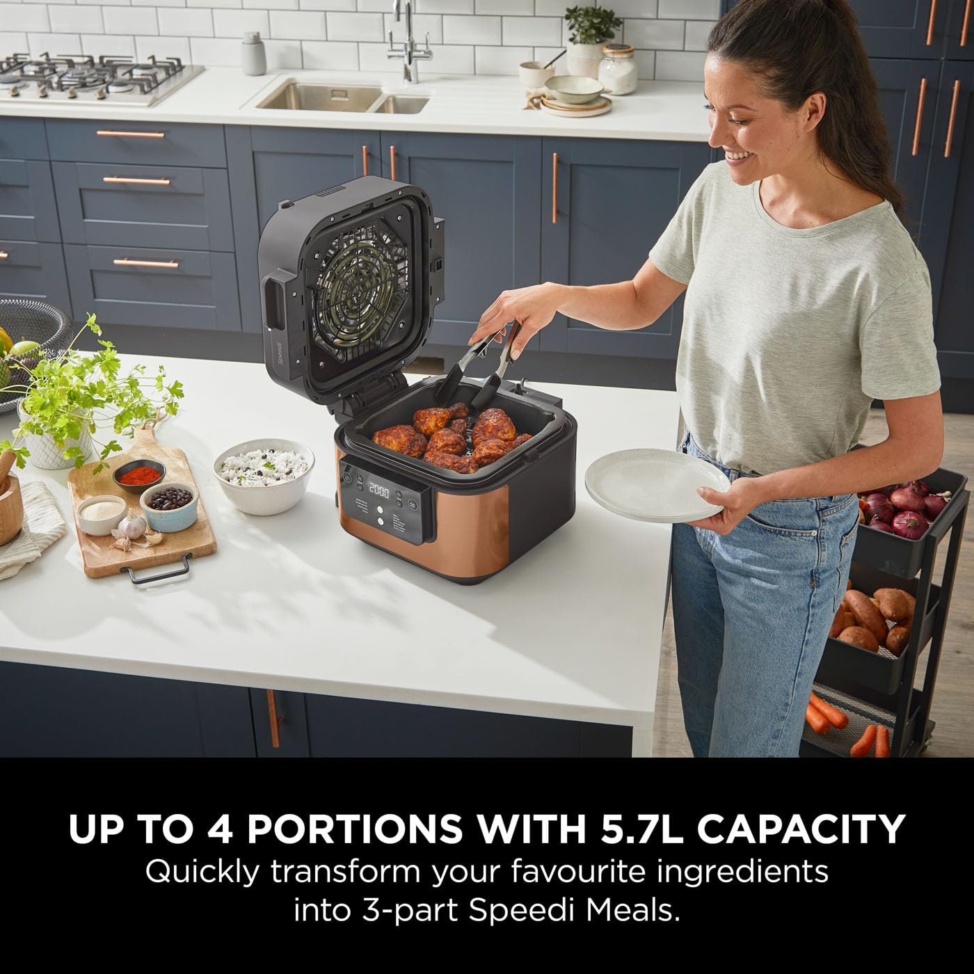 Ninja Speedi 10-in-1 Rapid Cooker, Air Fryer and Multi Cooker, 5.7L, Meals for 4 in 15 Minutes, Air Fry, Steam, Grill, Bake, Roast, Sear, Slow Cook & More, Cooks 4 Portions, Sea Salt Grey, ON400UK