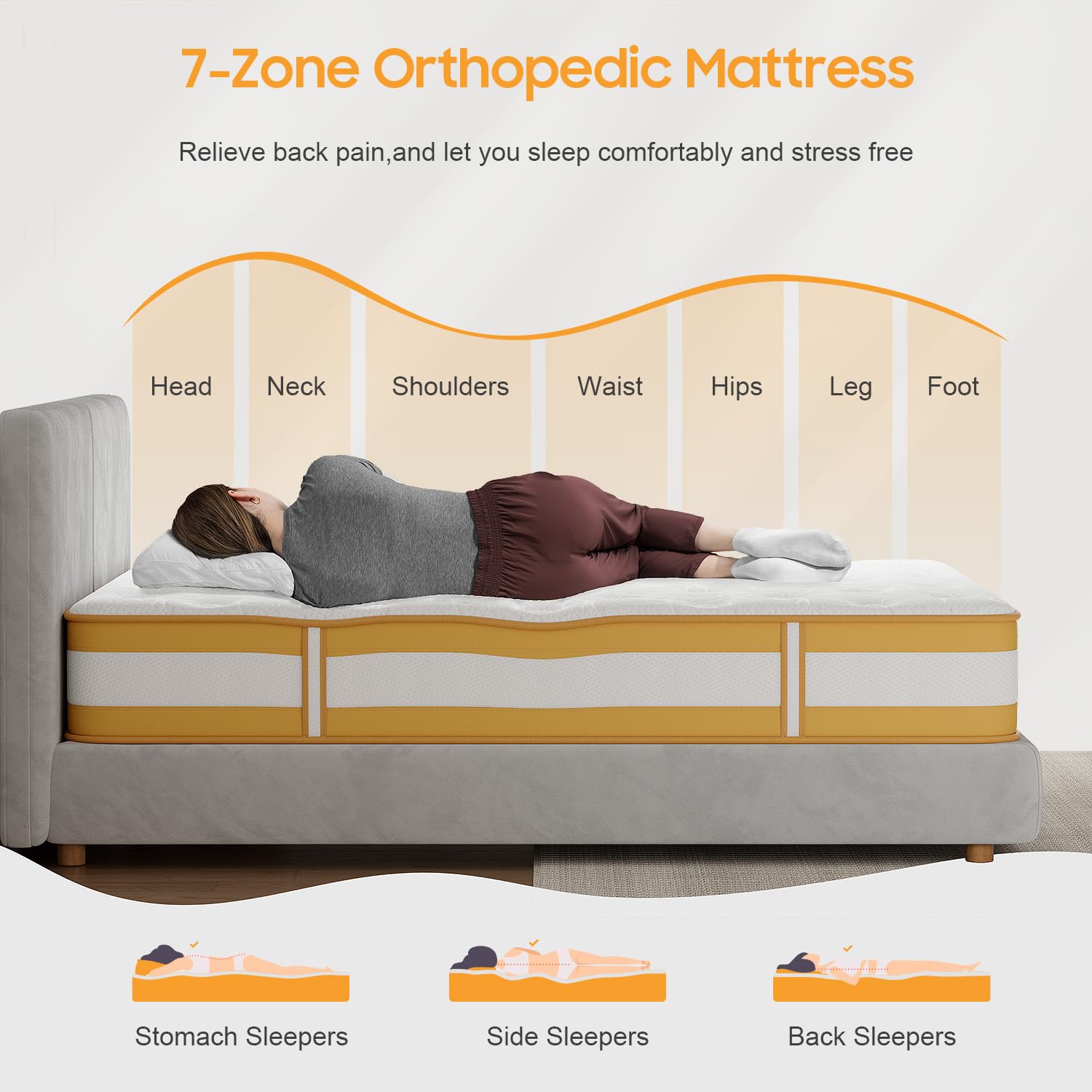 Double Mattresses 10 Inch Hybrid Memory Foam Mattress 4FT6, 7 Zone Orthopedic Double Mattress, Pocket Spring Medium Firm Breathable Soft Fabric, with Motion Isolation, with OEKO TEX(135x190x25cm)