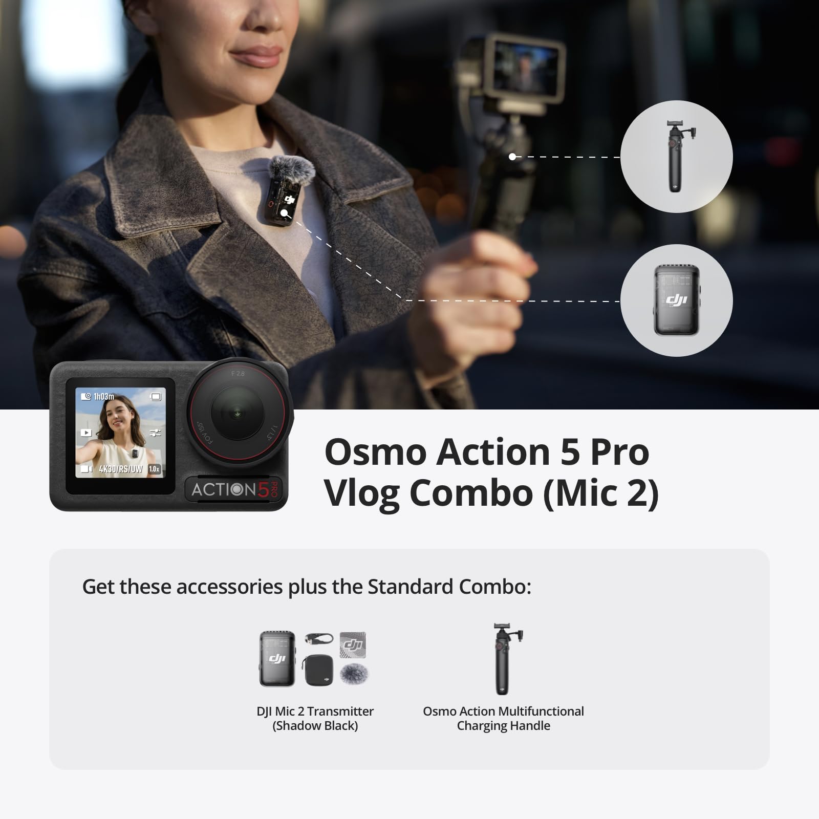 DJI Osmo Action 5 Pro Standard Combo, Waterproof Camera With 1/1.3" Sensor, 4K/120fps Video, Subject Tracking, Stabilization, Dual OLED Touchscreens, Action Camera 4K Ideal for Sports, Vlog