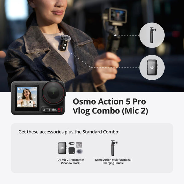 DJI Osmo Action 5 Pro Standard Combo, Waterproof Camera With 1/1.3" Sensor, 4K/120fps Video, Subject Tracking, Stabilization, Dual OLED Touchscreens, Action Camera 4K Ideal for Sports, Vlog
