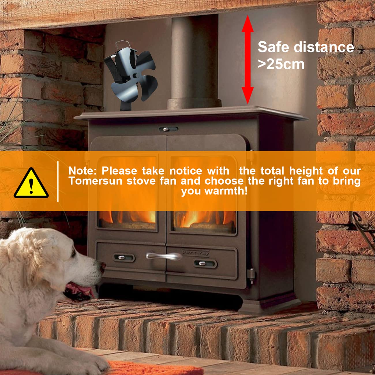 Tomersun 4 Blades Stove Fan Heat Powered Wood/Log Burner Fan Eco Friendly Heat Circulation for Wood/Log Burner/Fireplace