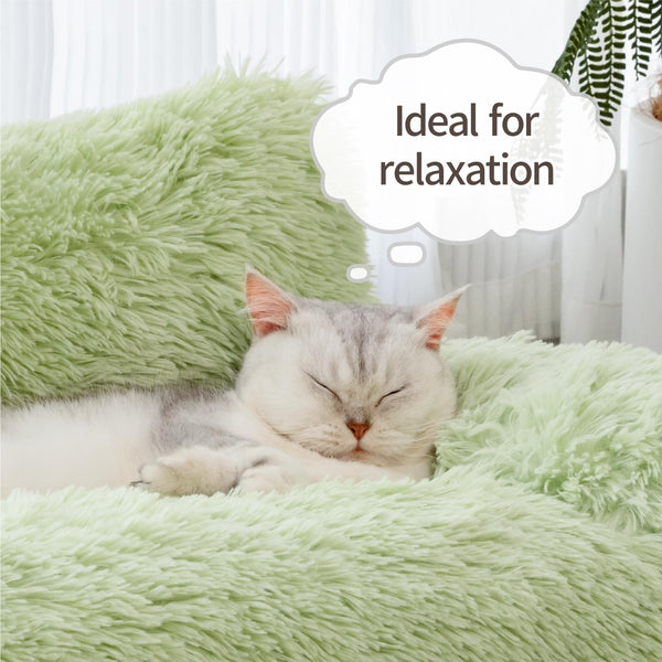 MEWOOFUN Stylish Cat Sofa - Large Plush Washable Couch for Indoor Cats & Small Dogs, Soft Calming Beds with Anti-Slip Bottom, Green