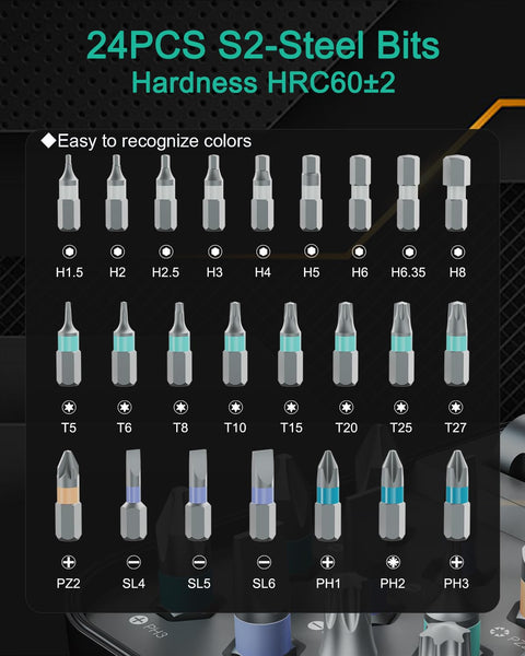 ORIA 24 in 1 Magnetic Ratchet Screwdriver Set with S2 Steel Bits & Detachable T-Handle, Portable Tool Kit in Case for Home DIY, Computer, Electronics Repair, Furniture