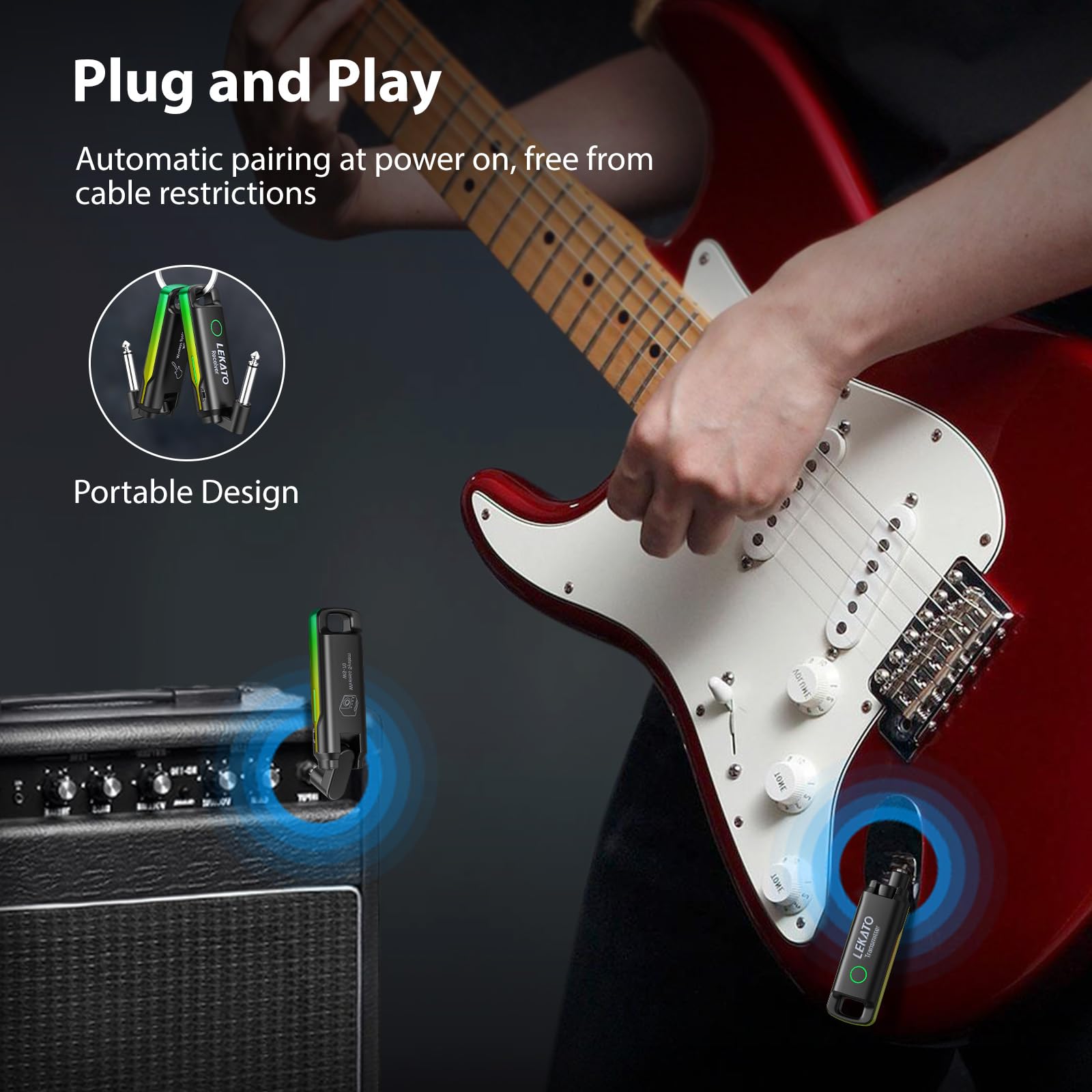 Wireless Guitar System,LEKATO Wireless Guitar Transmitter Receiver with 70 Channels,<3ms Low Latency Rechargeable Digital Audio Guitar Cable Cordless Bass Jack Lead for Electric Guitars,Bass,KeyBoard
