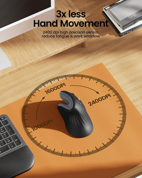 ProtoArc EM11 NL Ergonomic Mouse, Wireless Vertical Mini Mouse Rechargeable Optical Mice with Multi-Device (2*Bluetooth + USB Connection), 3 Adjustable DPI for Computer, iPad, Mac, Windows Black