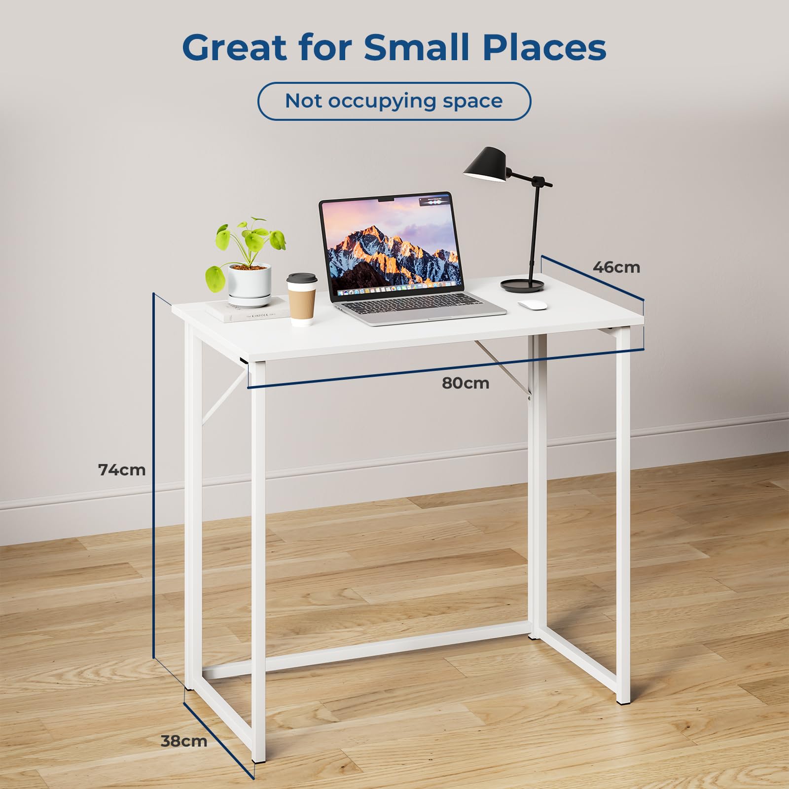 Dripex Folding Desk Foldable Small Computer Desk Writing Table for Small Place Easy Assembly, White
