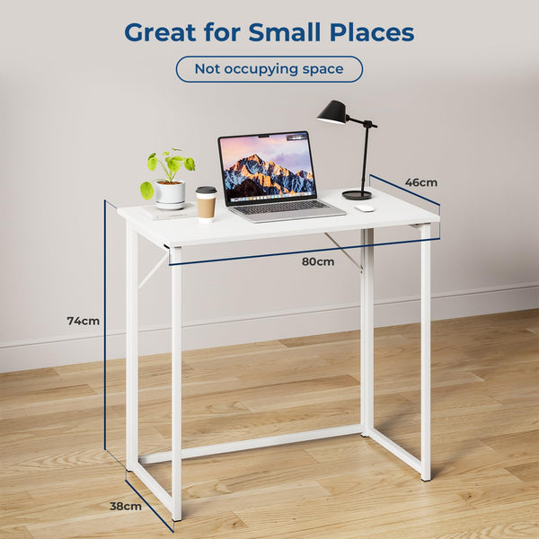 Dripex Folding Desk Foldable Small Computer Desk Writing Table for Small Place Easy Assembly, White