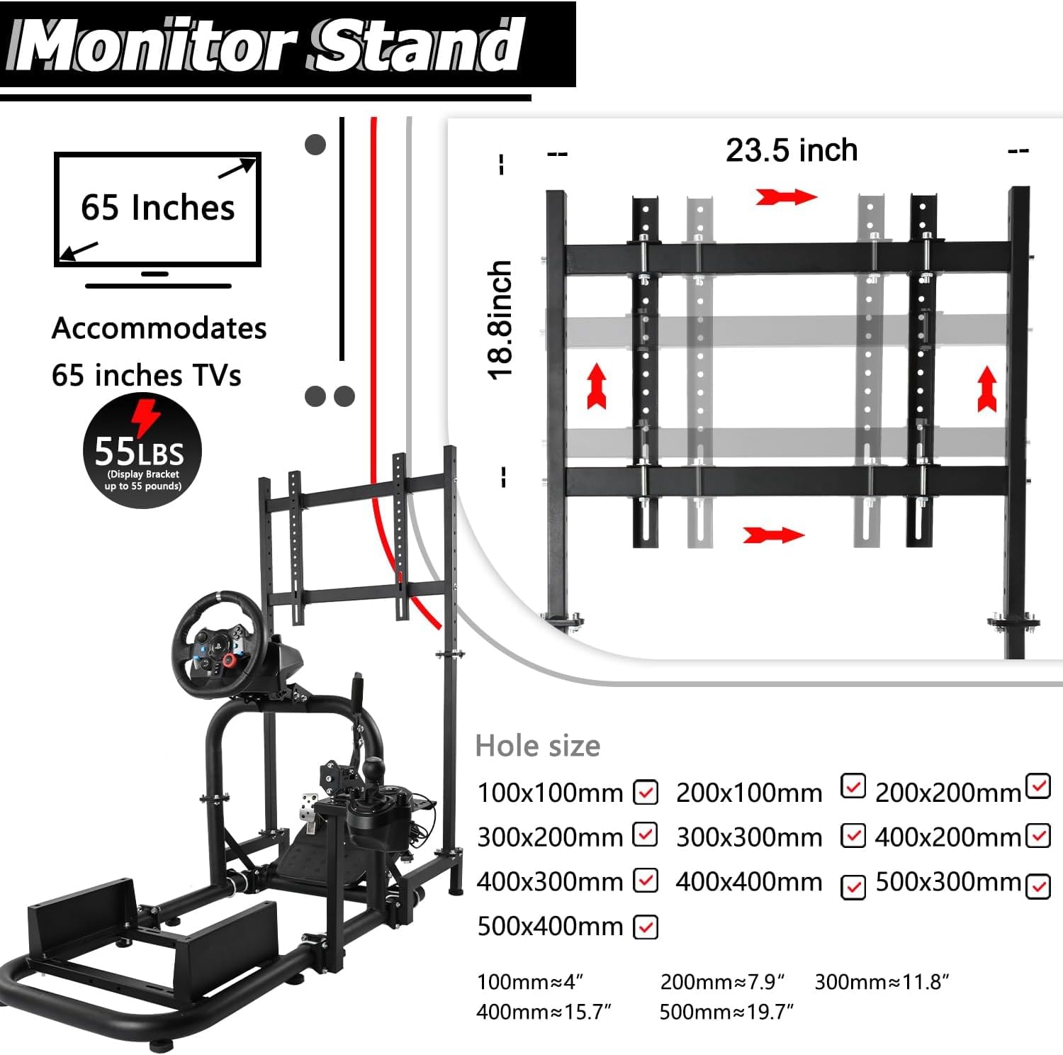 Minneer Flight Racing Simulator Cockpit with Monitor Mount Fit for Logitech Thrustmaster Fanatec G29 G920 G923 Racing, Enhanced Round Tube Steering Wheel Stand Not Included Wheel Pedal Handbrake Seat