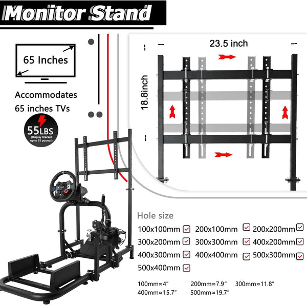 Minneer Flight Racing Simulator Cockpit with Monitor Mount Fit for Logitech Thrustmaster Fanatec G29 G920 G923 Racing, Enhanced Round Tube Steering Wheel Stand Not Included Wheel Pedal Handbrake Seat