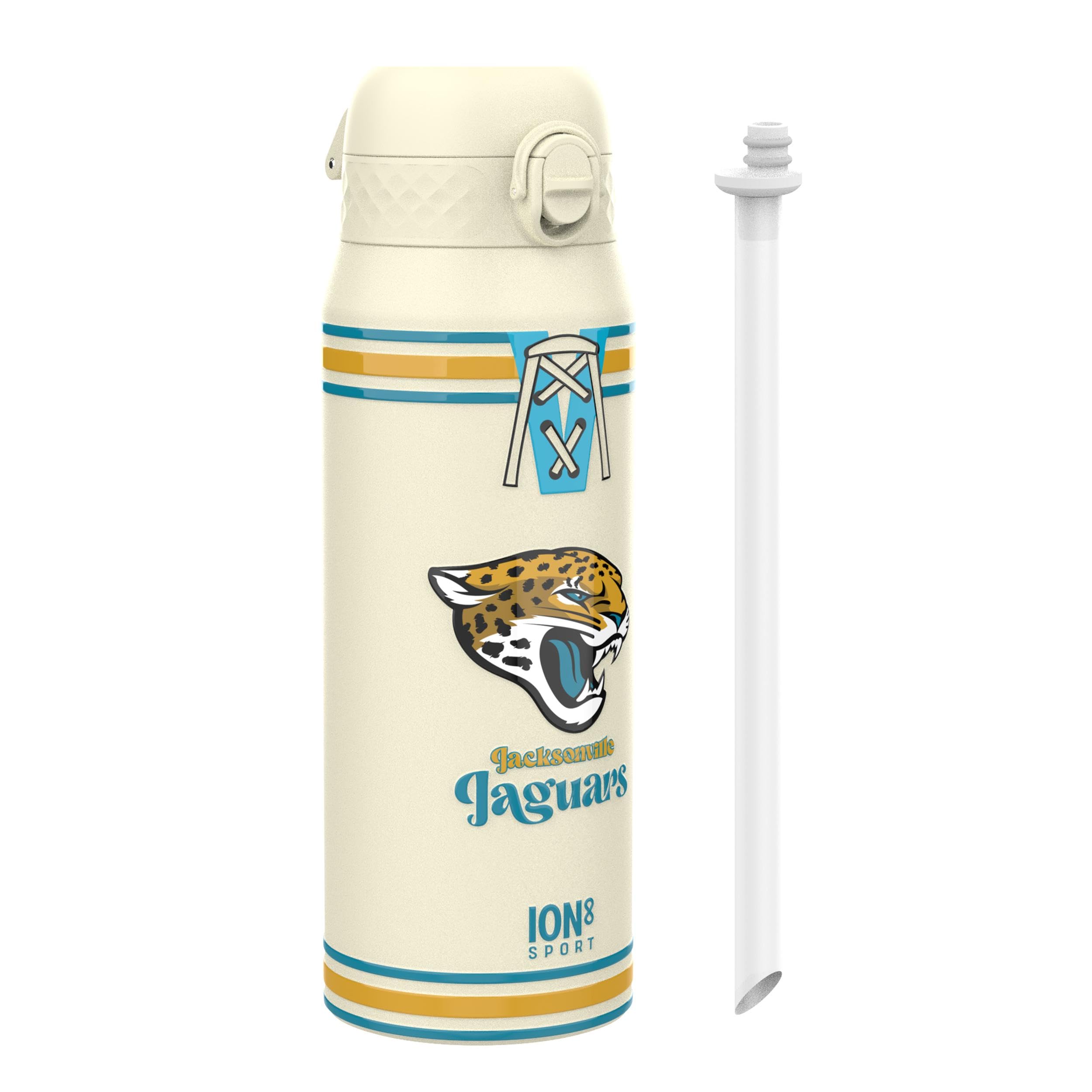 Ion8 NFL Jaguars Lightweight Steel Water Bottle, 600 ml/20 oz, Non-Insulated, Leak Proof, Easy to Open, Secure Lock, Dishwasher Safe, Flip Cover, Fits Cup Holders, Metal Water Bottle