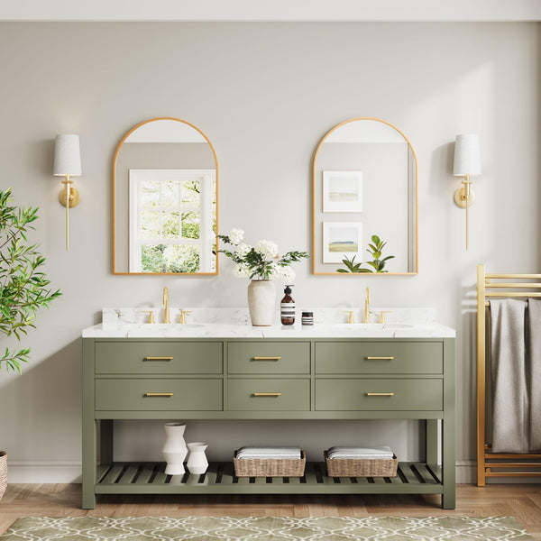 Dripex 50 x 75cm Arched Mirror, Arched Wall Mounted Mirror Home Decorative Bathroom Bedroom Living Room Dressing, Gold