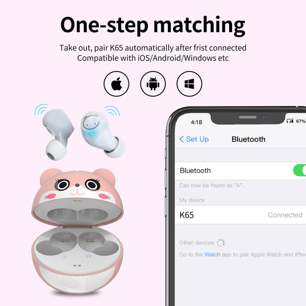 Earbuds for Kids Cute Design in-Ear Wireless Earphones for Kids Boys Adult Bluetooth 5.3 Waterproof Sport Stereo Headphones with Mic for Phone