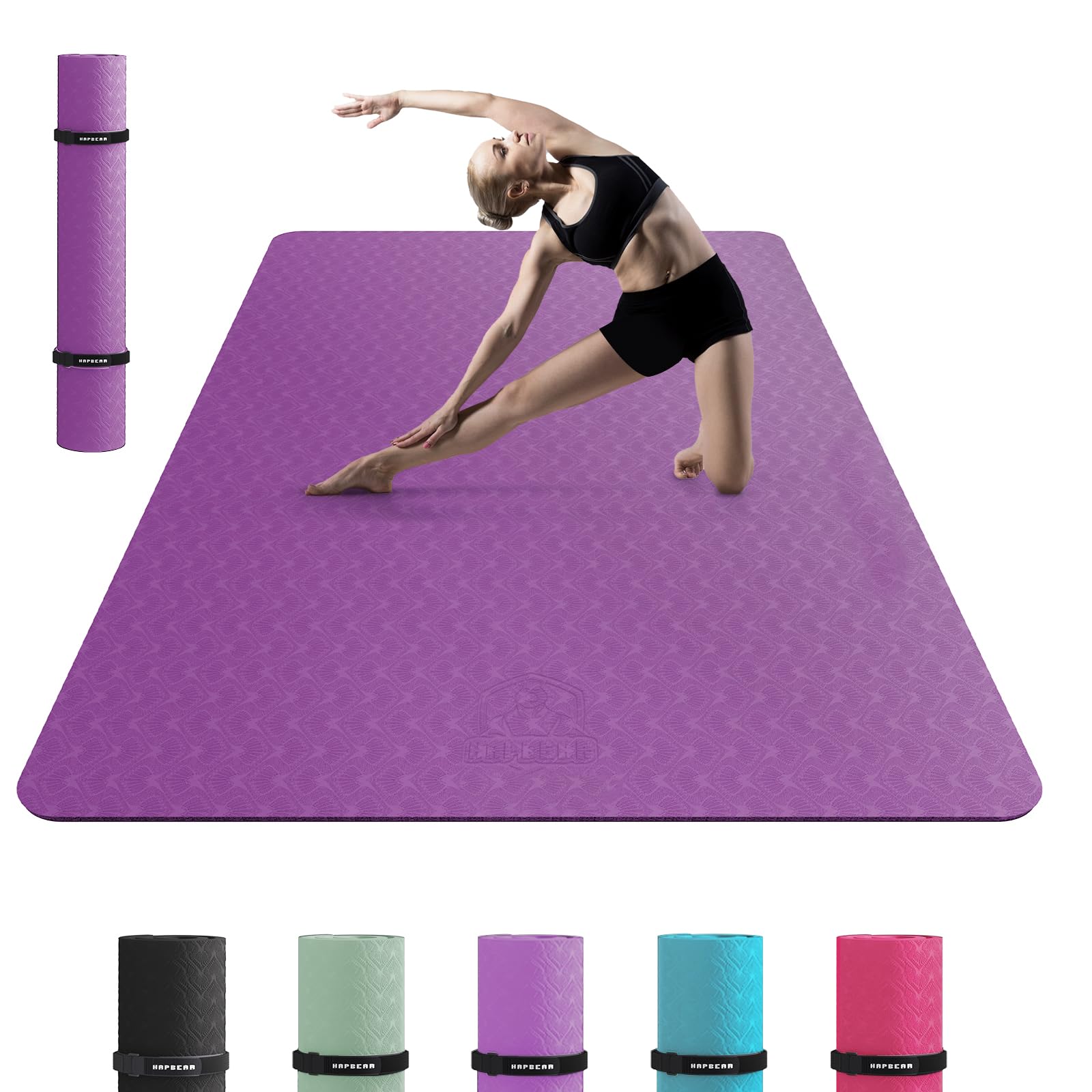 HAPBEAR Large Yoga Mat for Women- 183cm?116cm?6mm, TPE Non-Slip, Durable, Eco-Friendly, Extra Large Thick Wide Exercise Mat for