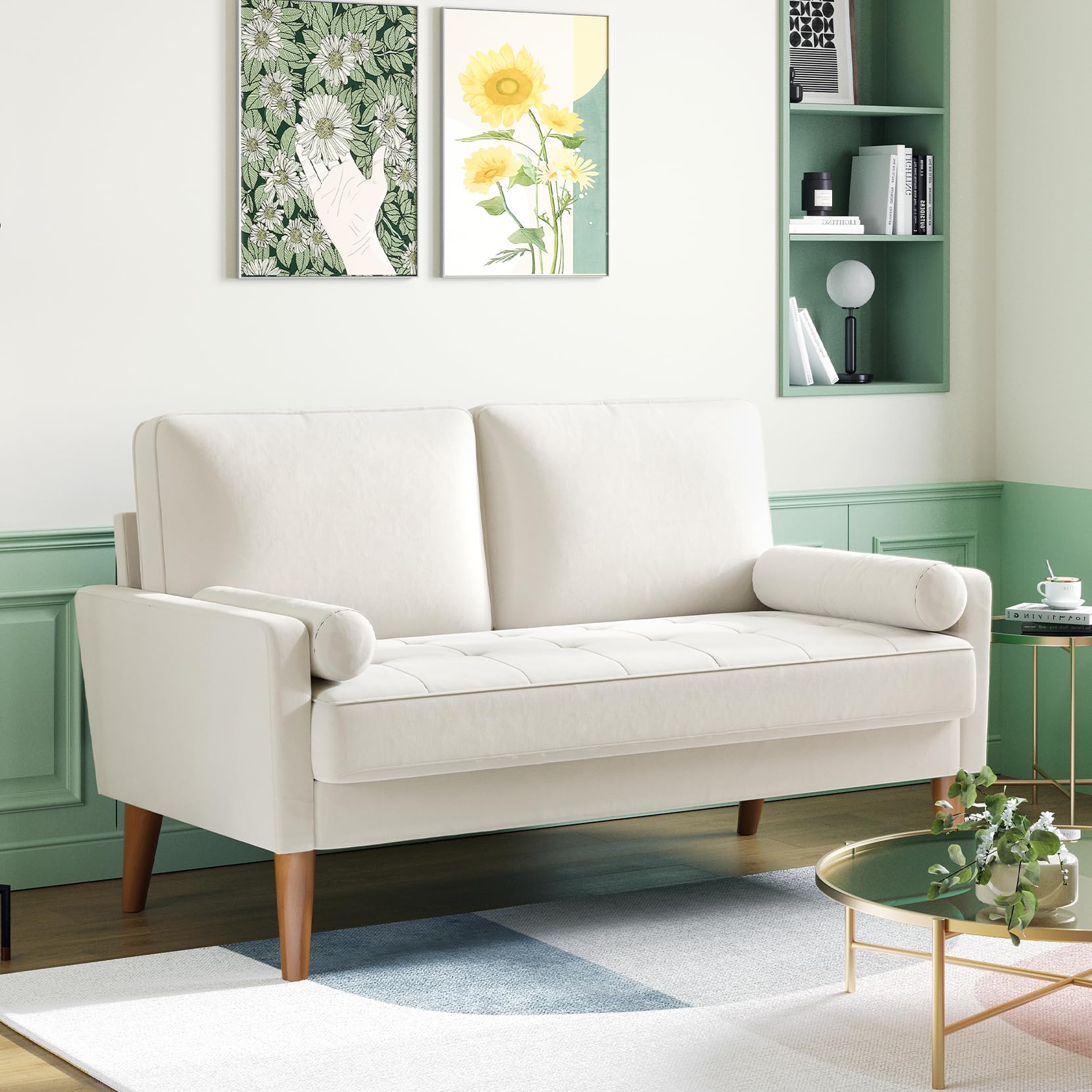 Vesgantti Small 2 Seater Sofa Blue, Comfy Sofa Couch with Spring Cushion, Velvet Sofa with Wood Legs, Modern Love Seat Sofa, Sofa 2 Seater for Living Room, Small Sofa for Bedroom, Blue Office Sofa