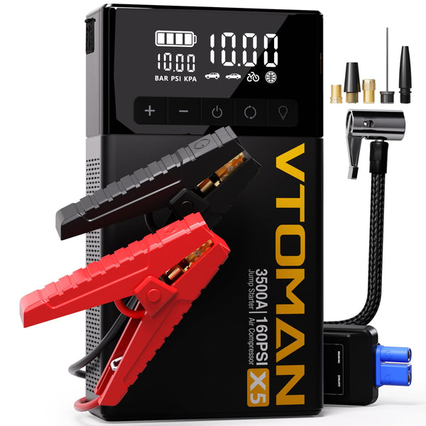 VTOMAN X1 Jump Starter Power pack with Air Compressor 2500A, Portable Car Battery Booster Jump Starter (Up to 8.5L Gas/6.0L Diesel Engines) Jump Pack with 150PSI Digital Tire Inflator