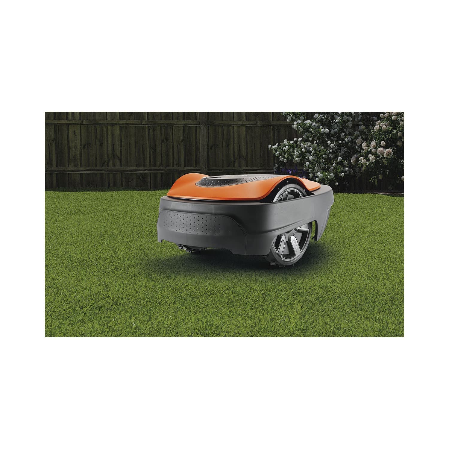 Flymo EasiLife 250 GO Robotic Lawn Mower - Cuts Up to 250 sq m, Ultra Quiet Mowing, Manicured Lawn, Bluetooth Application Control, Safety Sensors, Hose Washable, Lifestyle Functions, Orange and Grey