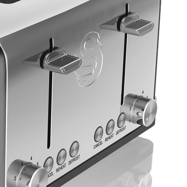 Swan ST19020GRN Retro 4-Slice Toaster with Defost/Reheat/Cancel Functions, Cord Storage, 1600W, Retro Grey