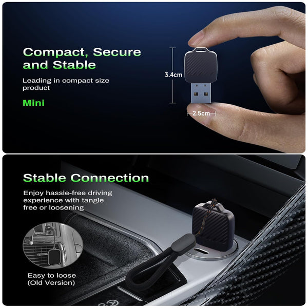 Wireless Carplay Adapter (2025 Upgrade),Plug and Play Convert Wired to Wireless Bluetooth Carplay Adapter Compatible with iPhone iOS 10+,- No Latency