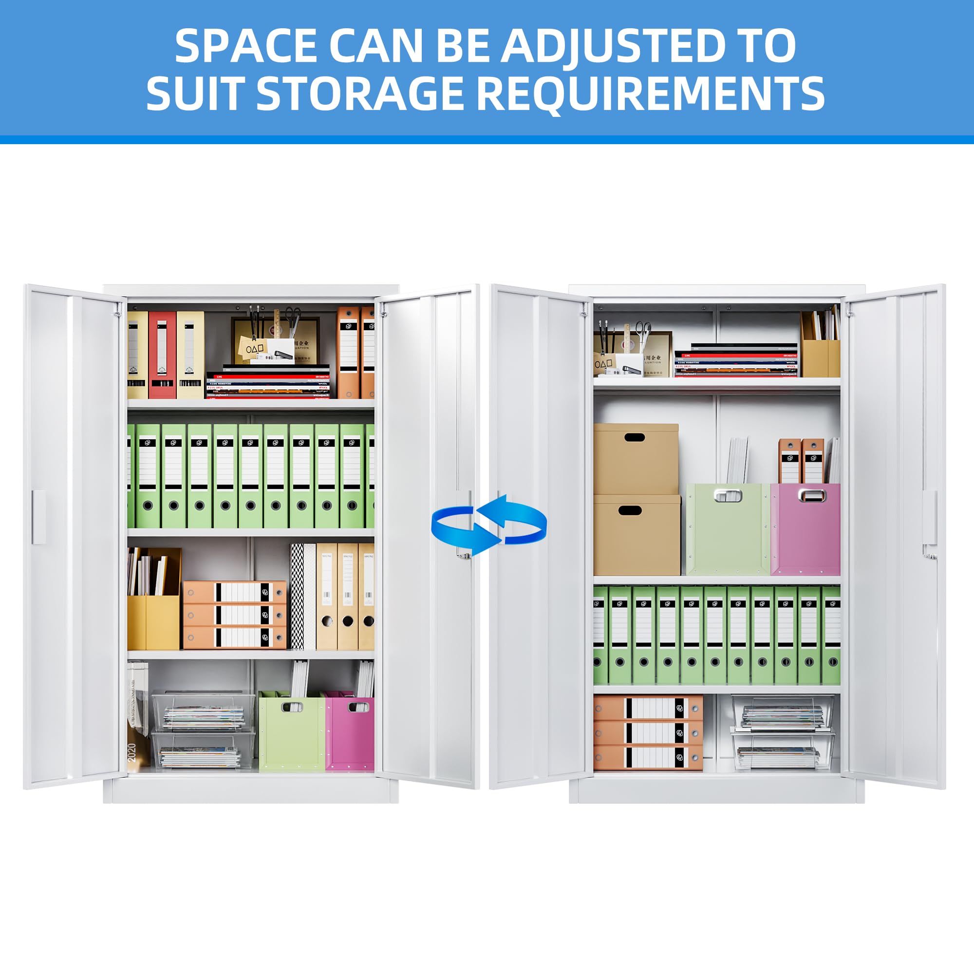 Metal Storage Cabinet with 2 Door and 3 Adjustable Shelves,140X80x40CM Steel Cabinet for Warehouse,Garage,Home,Office,Easy Assemble Required(Black/White)