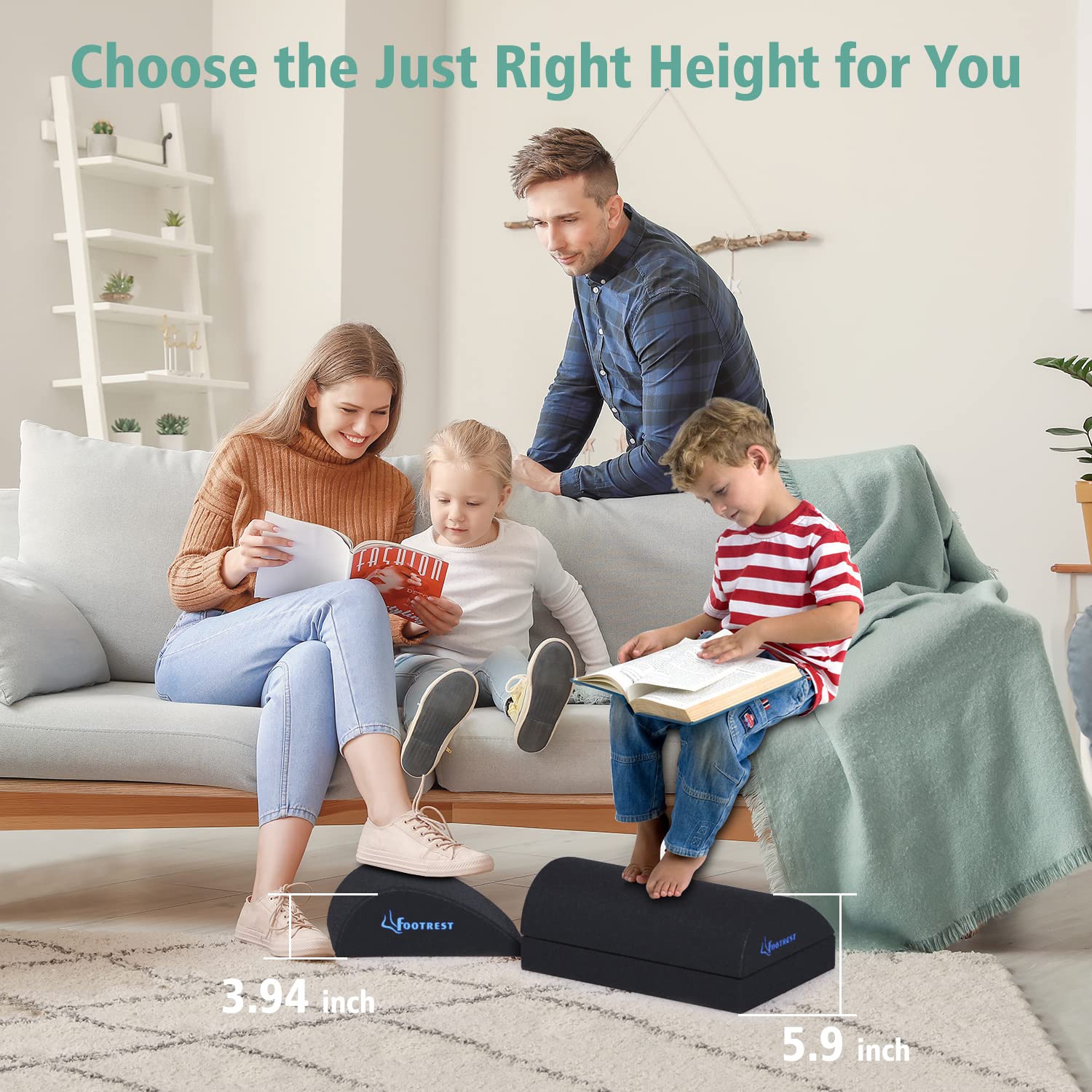 Ergonomic Foot Rest Under Desk, Adjustable Footrest Cushion with 2 Optional Height, Back Leg Knee Feet Support, Non-Slip Foam Footstool Pillow,