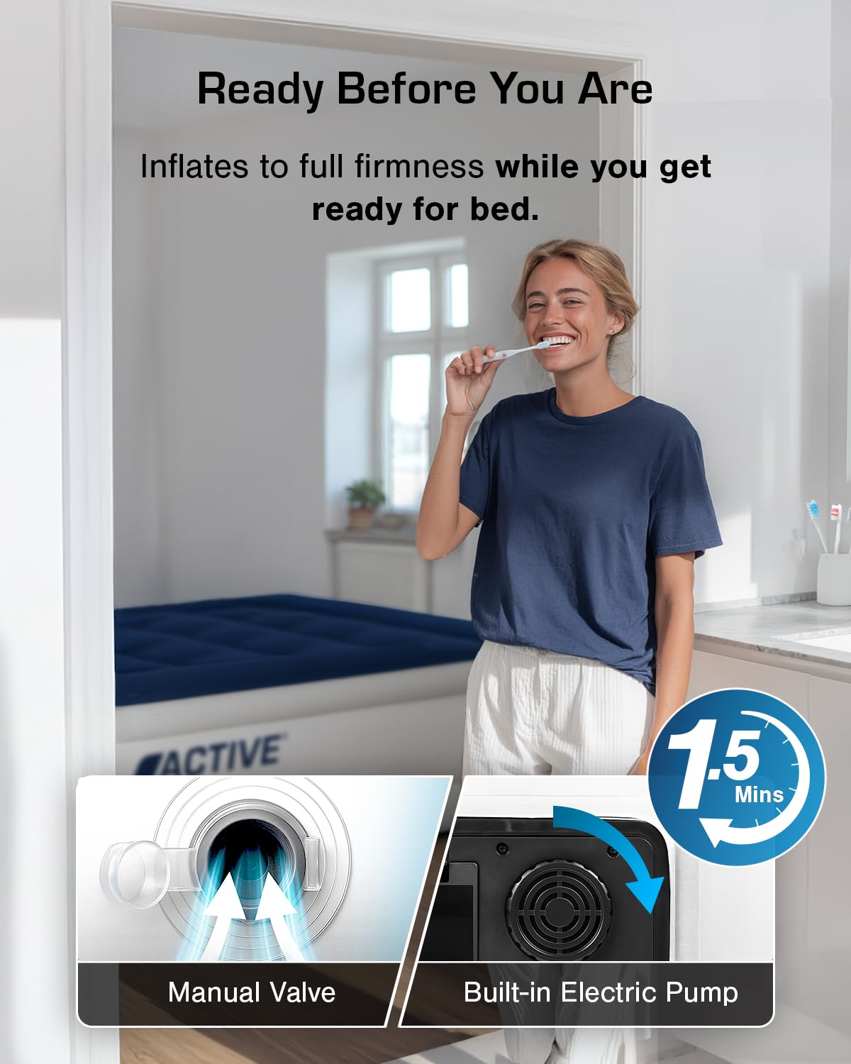 Active Era Luxury Single Inflatable Mattress | Puncture Proof Single Airbed with Flock Coating | Quick 3 Mins Blow Up Bed with Built-in Pump | Portable Air Bed for Home, Camping & Guests 187x99x53cm