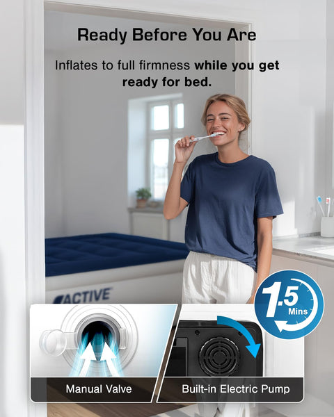Active Era Luxury Single Inflatable Mattress | Puncture Proof Single Airbed with Flock Coating | Quick 3 Mins Blow Up Bed with Built-in Pump | Portable Air Bed for Home, Camping & Guests 187x99x53cm