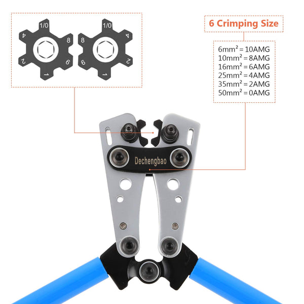 HX-50B Battery Cable Lug Crimping Tools Hand Electrician Pliers for Crimping Wire Cable from 6-50mm²(AWG 8-1/0) with Thickened and Reinforced The Metal Plate (HX50B Crmper +60PCSTerminals)