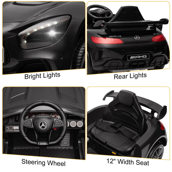Karlhome 12V Ride on Car, Licensed Mercedes Benz AMG GTR with Parental Remote, 2 Motors Electric Car for Kids to Drive w/Wider Seat, LED Lights, Openable Doors, MP3, Smooth Start, 3 Speeds - Black