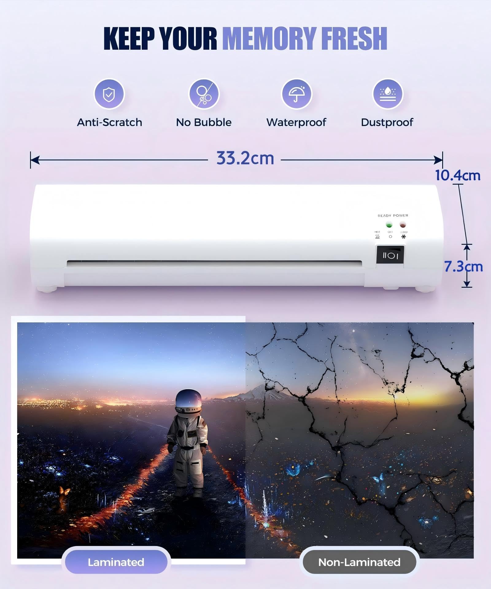 A4 Laminator Machine with 40 Laminating Pouches, Paper Trimmer, Corner Rounder, Thermal Laminator Hot and Cold Modus ABS Jam Release 80-125Micron 280mm/min for Home Office School Studio Bar