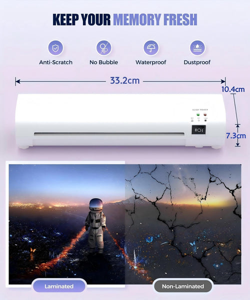 A4 Laminator Machine with 40 Laminating Pouches, Paper Trimmer, Corner Rounder, Thermal Laminator Hot and Cold Modus ABS Jam Release 80-125Micron 280mm/min for Home Office School Studio Bar