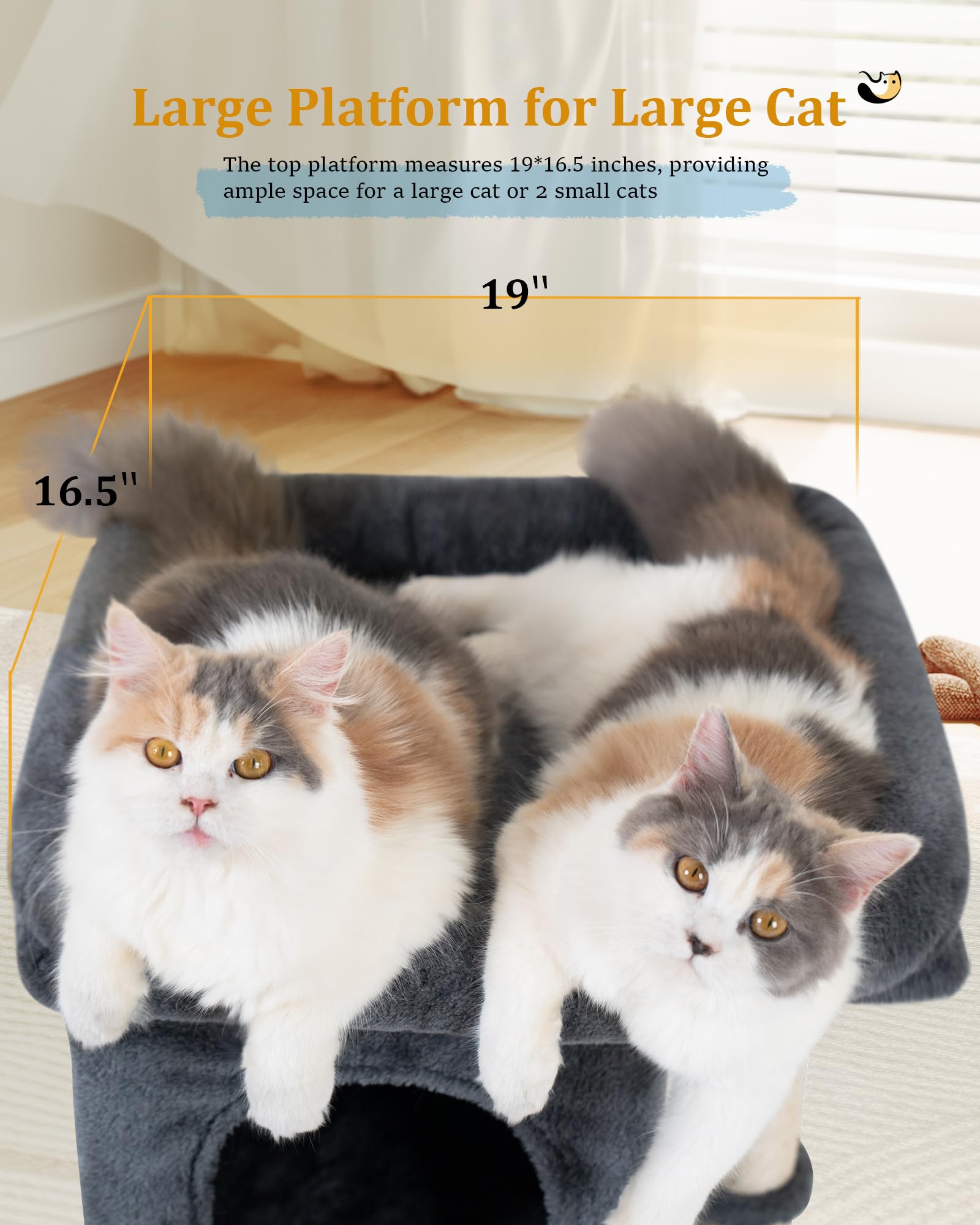 Aechonow 61cm Cat Tree Tower For Large Adult Cats, 48 * 40cm Big Window Perch Bed, 2 Cat Condos House for Indoor Kittens, Natural Sisal Scratching