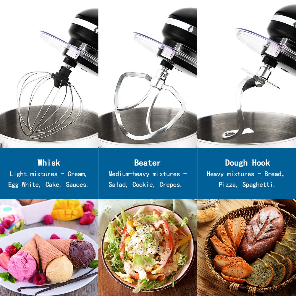 Aucma Stand Mixer, 6.2L Food Mixers for Baking, Electric Kitchen Mixers with Bowl, Dough Hook, Wire Whip & Beater (6.2L, Black)