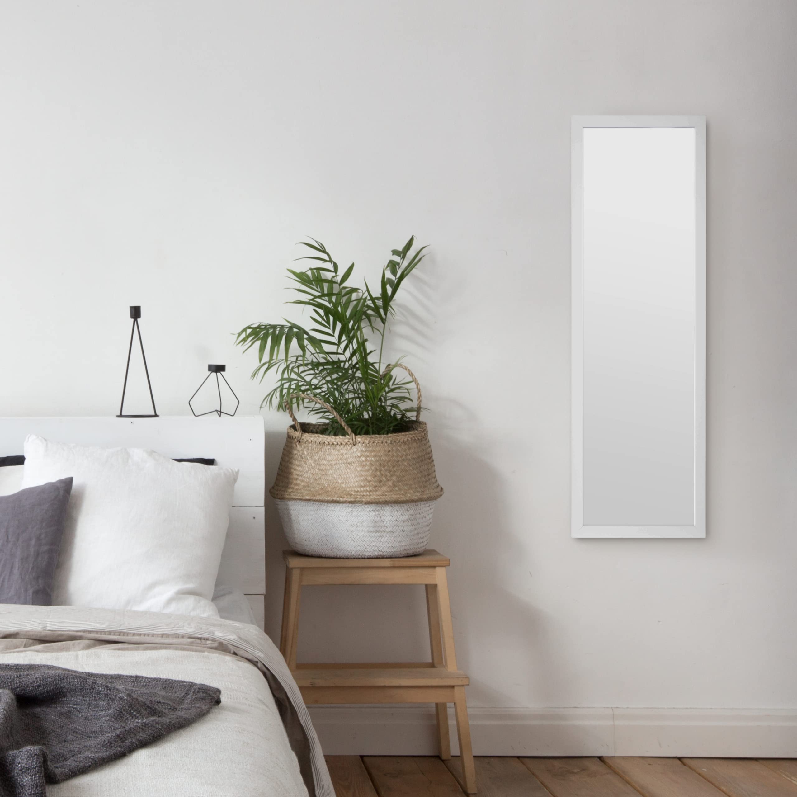 Home Selections Full Length Wooden Wall Mounted Mirror - White - 35x110cm