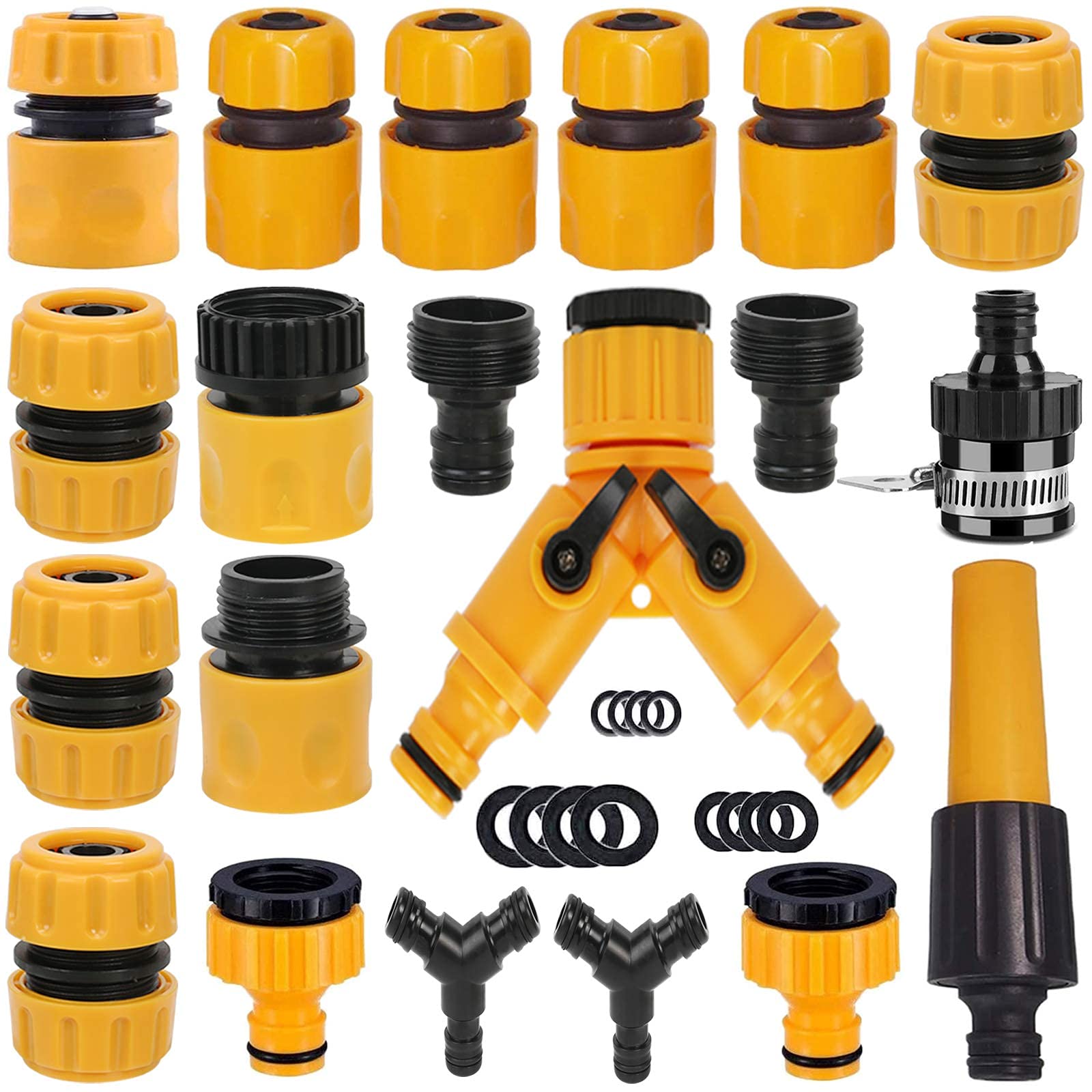 BABADU Garden Hose Pipe Connector Kit 20 Pack: Hoses Nozzle, Hose Repair Connector, Quick Connect, Y Splitter, Male Threaded Adapter, Male&Female Connectors, 2 Way Tap Fittings,Multi Faucet Connectors