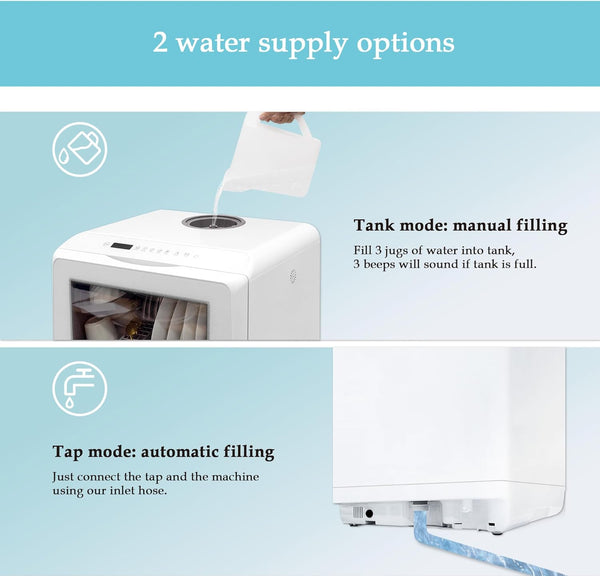 Table Top Dishwasher, Mini Countertop Dishwasher Portable, 6 Programs, Built-in 5L Water Tank, 4 Place Settings, Touch Control, LED Display, Fruit Wash, No Installation, White