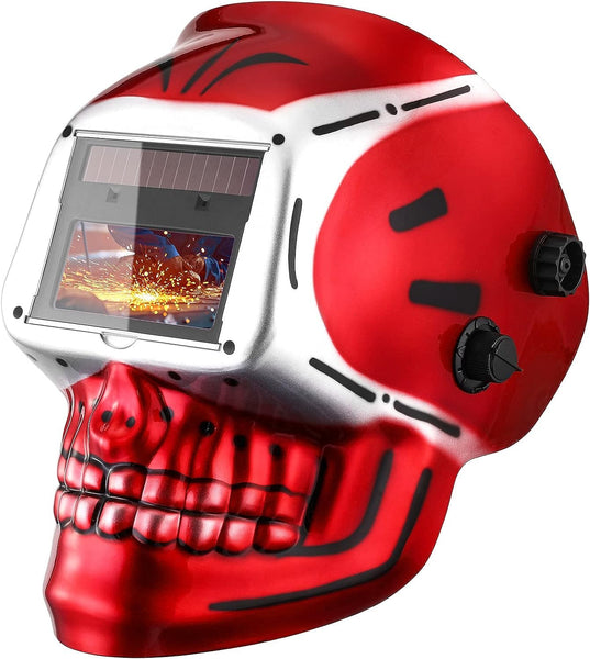 DEKO Welding Helmet Auto Darkening: True Color Solar Powered Auto Darkening Welding Helmets Welder Mask Hood (Skull Design)