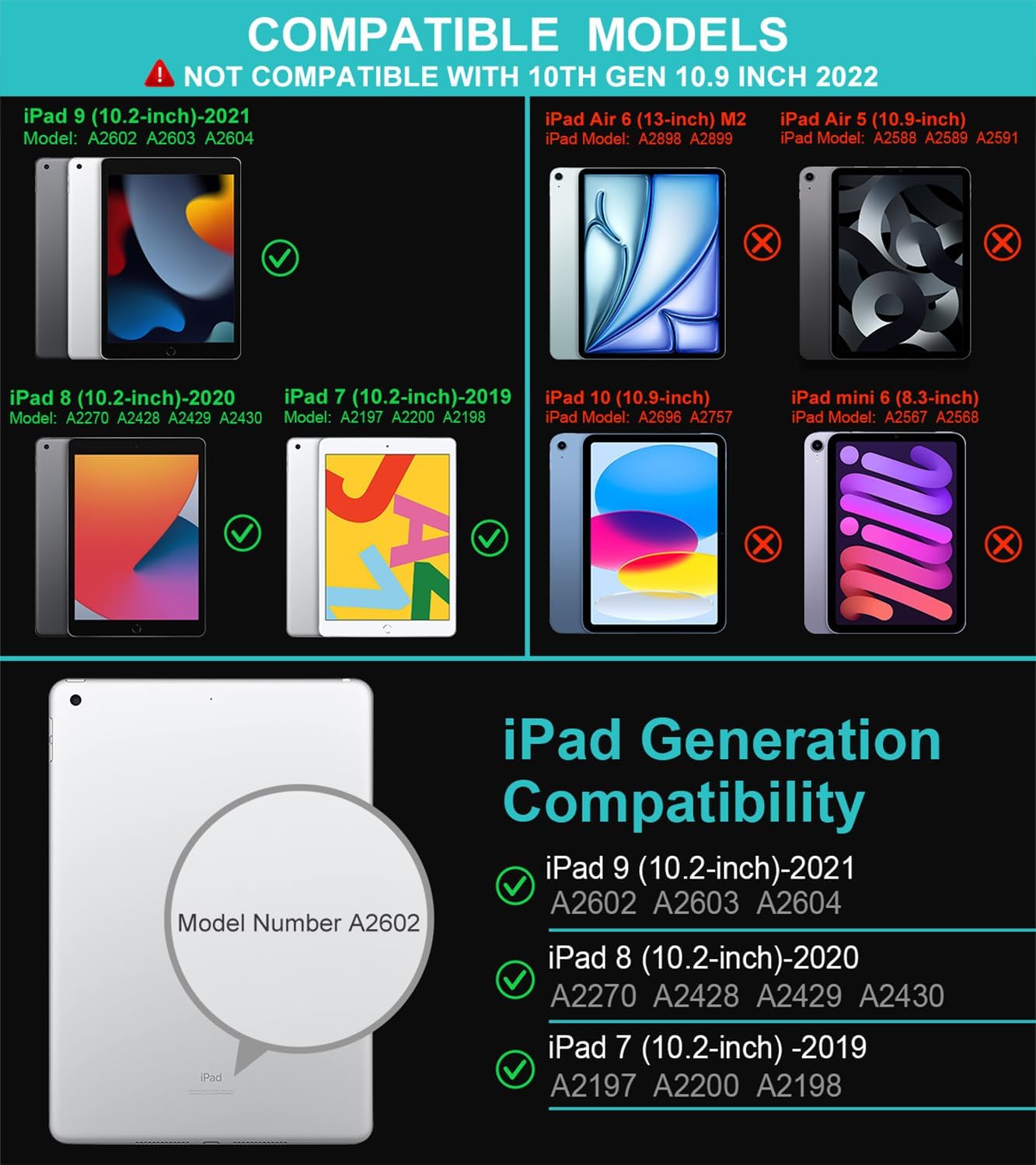 Arteck Keyboard Case with Track Pad for iPad 9th Gen 10.2-inch 2021, Bluetooth Keyboard with Folio Full Protection Case and Touch Pad for Apple 10.2-inch Pad 9 Pad 8, 7 with Swivel Rotating