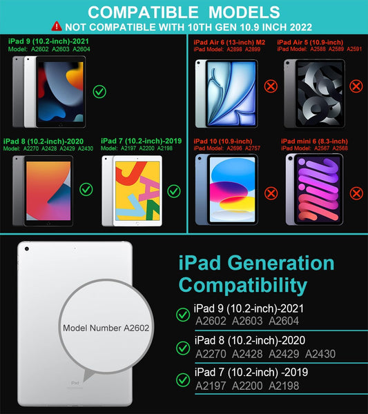 Arteck Keyboard Case with Track Pad for iPad 9th Gen 10.2-inch 2021, Bluetooth Keyboard with Folio Full Protection Case and Touch Pad for Apple 10.2-inch Pad 9 Pad 8, 7 with Swivel Rotating